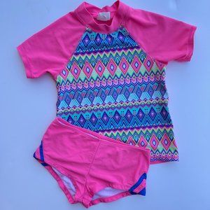 Girls Size 7 tankini short two piece swimsuit swimwear rash guard